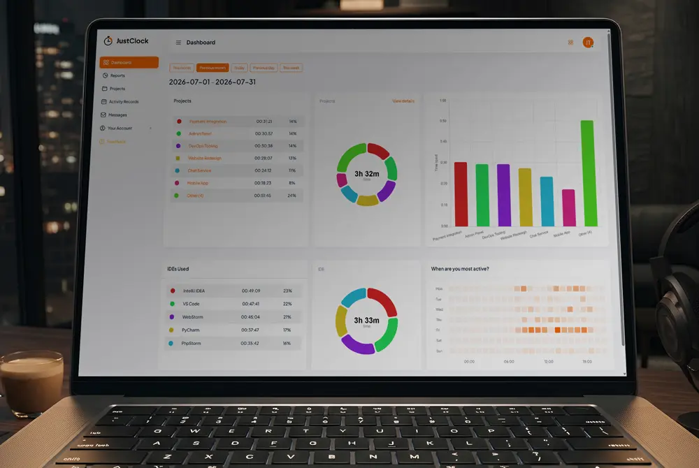 Analytics dashboard with weekly and monthly coding hours