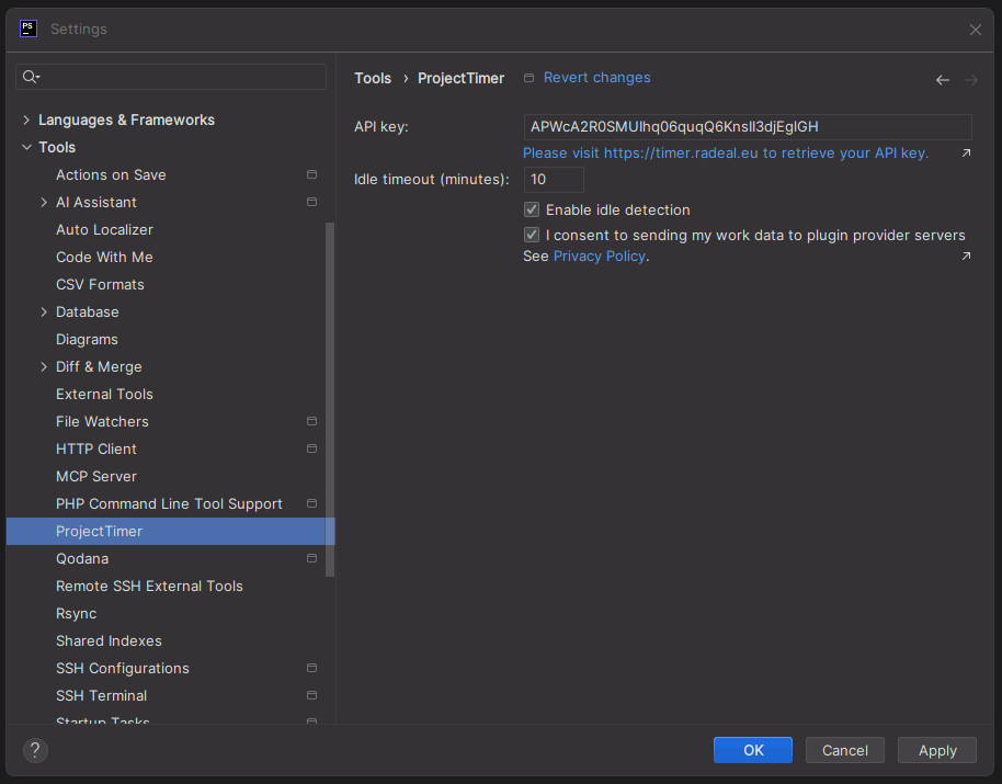 JustClock settings in Android Studio