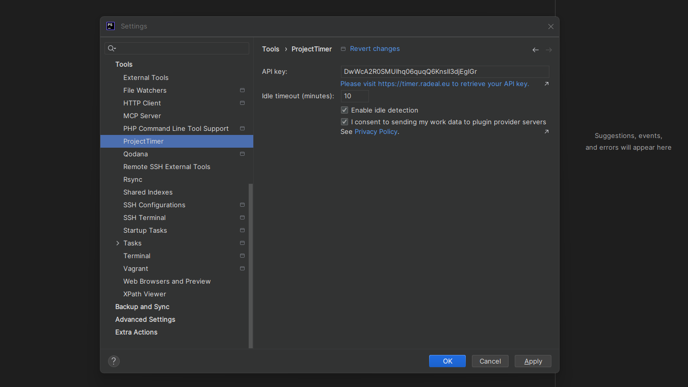 JustClock settings inside a JetBrains IDE